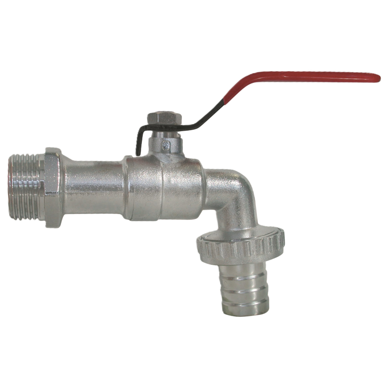 Garden bibcock with hose connector, red flat handle